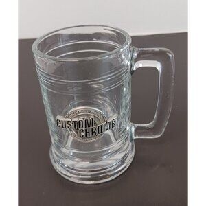 Custom Chrome for Harley-Davidson Clear Glass Mug Stein 14 oz. Pewter Emblem EUC
